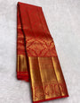 Lissome Red Pure Zari Weaving Banarasi Silk Saree With Twirling Blouse Piece