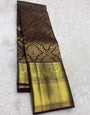 Delightful Wine Pure Zari Weaving Banarasi Silk Saree With Supernal Blouse Piece