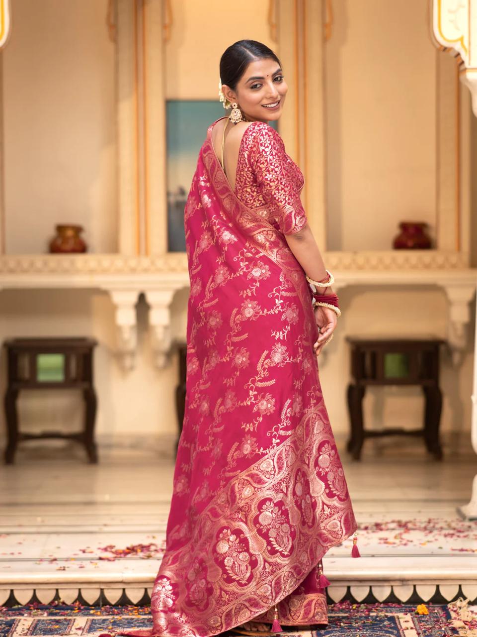 Precious Dark Pink Soft Silk Saree With Demure Blouse Piece