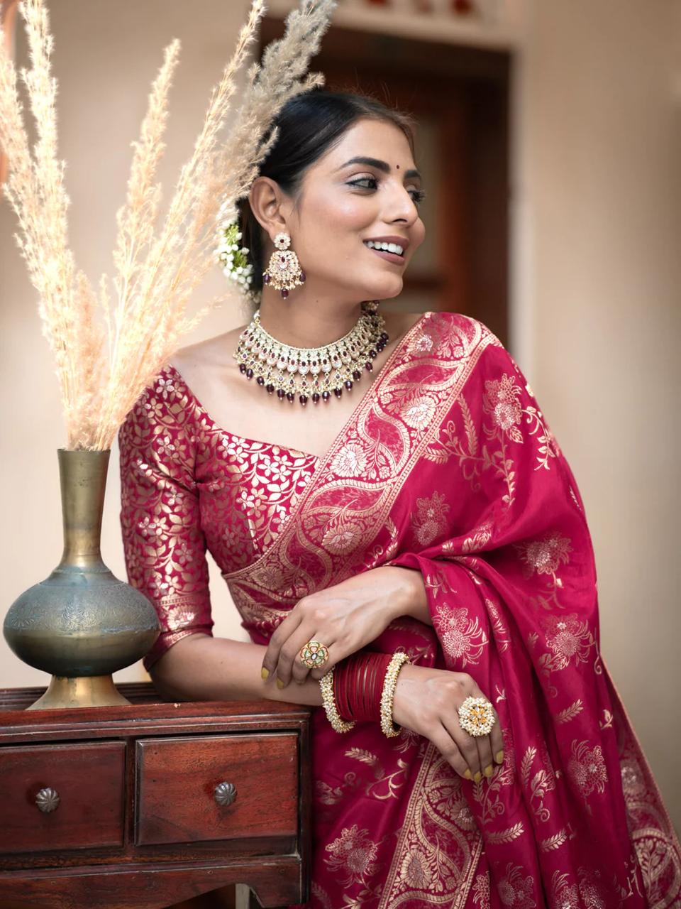 Precious Dark Pink Soft Silk Saree With Demure Blouse Piece