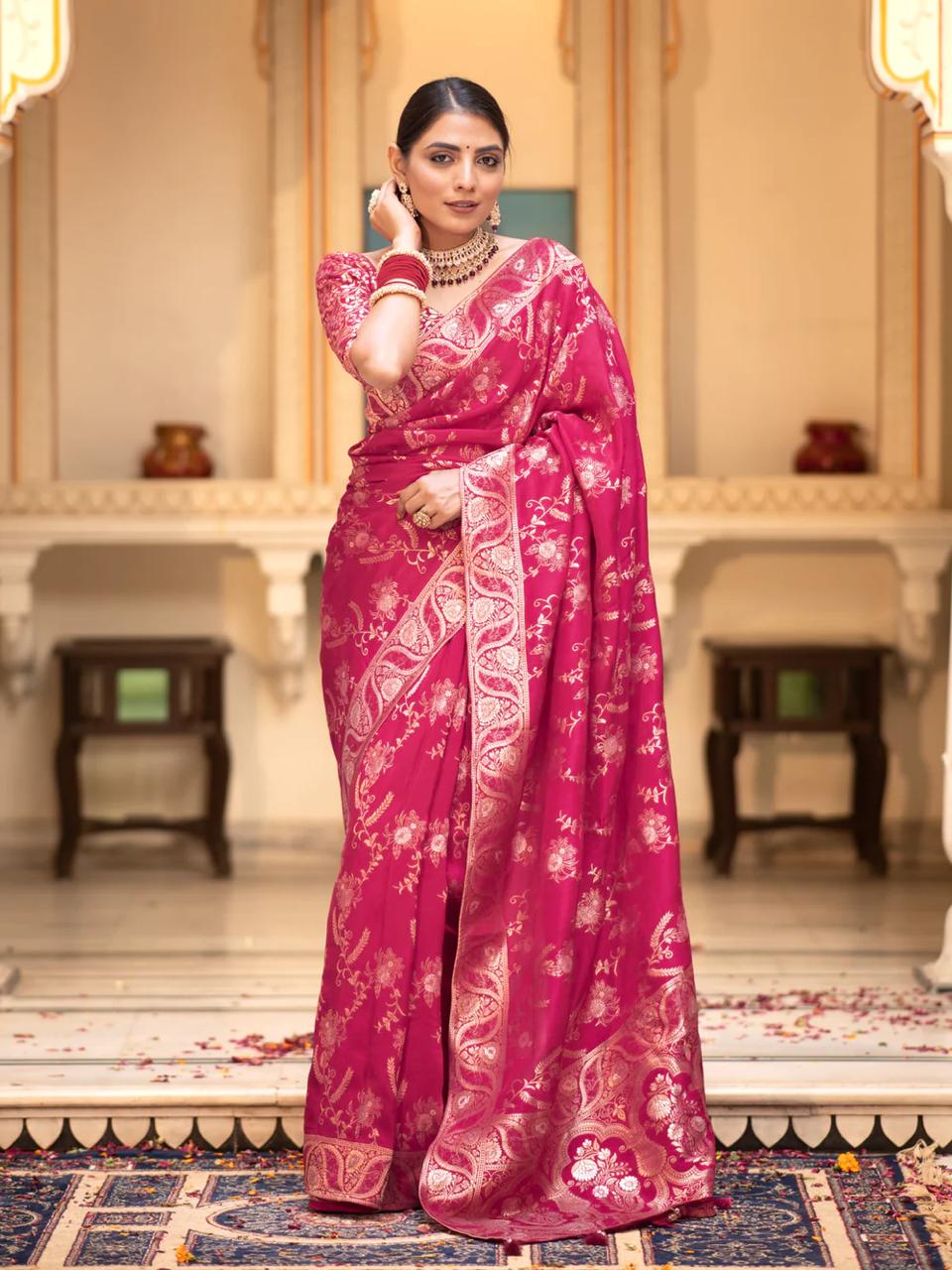 Precious Dark Pink Soft Silk Saree With Demure Blouse Piece