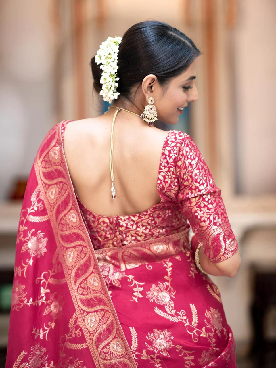 Precious Dark Pink Soft Silk Saree With Demure Blouse Piece