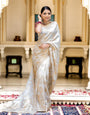 Skinny Off White Soft Silk Saree With Comely Blouse Piece