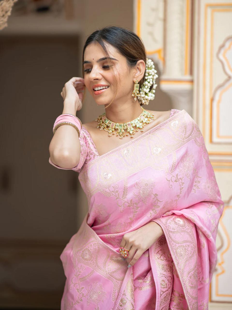 Gratifying Pink Soft Silk Saree With Fancifull Blouse Piece