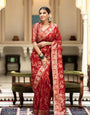 Attractive Red Soft Silk Saree With Desuetude Blouse Piece