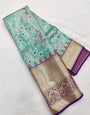 Resonant Turquoise Soft Silk Saree With Verdant Blouse Piece