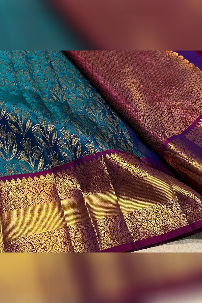 Palimpsest Rama Soft Silk Saree With Quixotic Blouse Piece