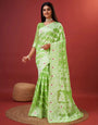 Pulsating Parrot Cotton Silk Saree With Incomparable Blouse Piece