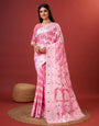 Splendiferous Pink Cotton Silk Saree With Effulgent Blouse Piece