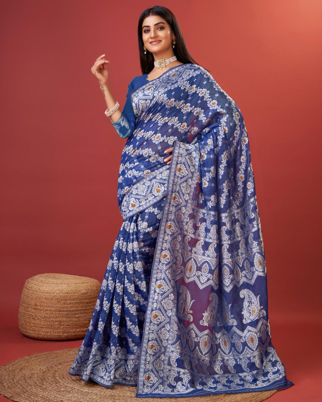 Scintilla Royal Blue Cotton Silk Saree With Resplendent Blouse Piece