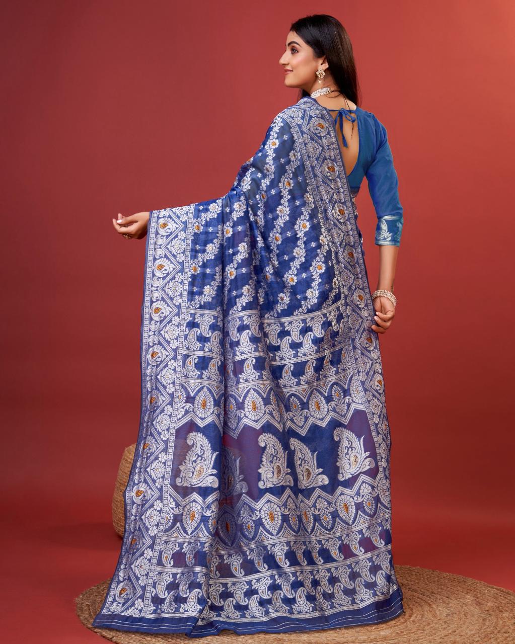 Scintilla Royal Blue Cotton Silk Saree With Resplendent Blouse Piece