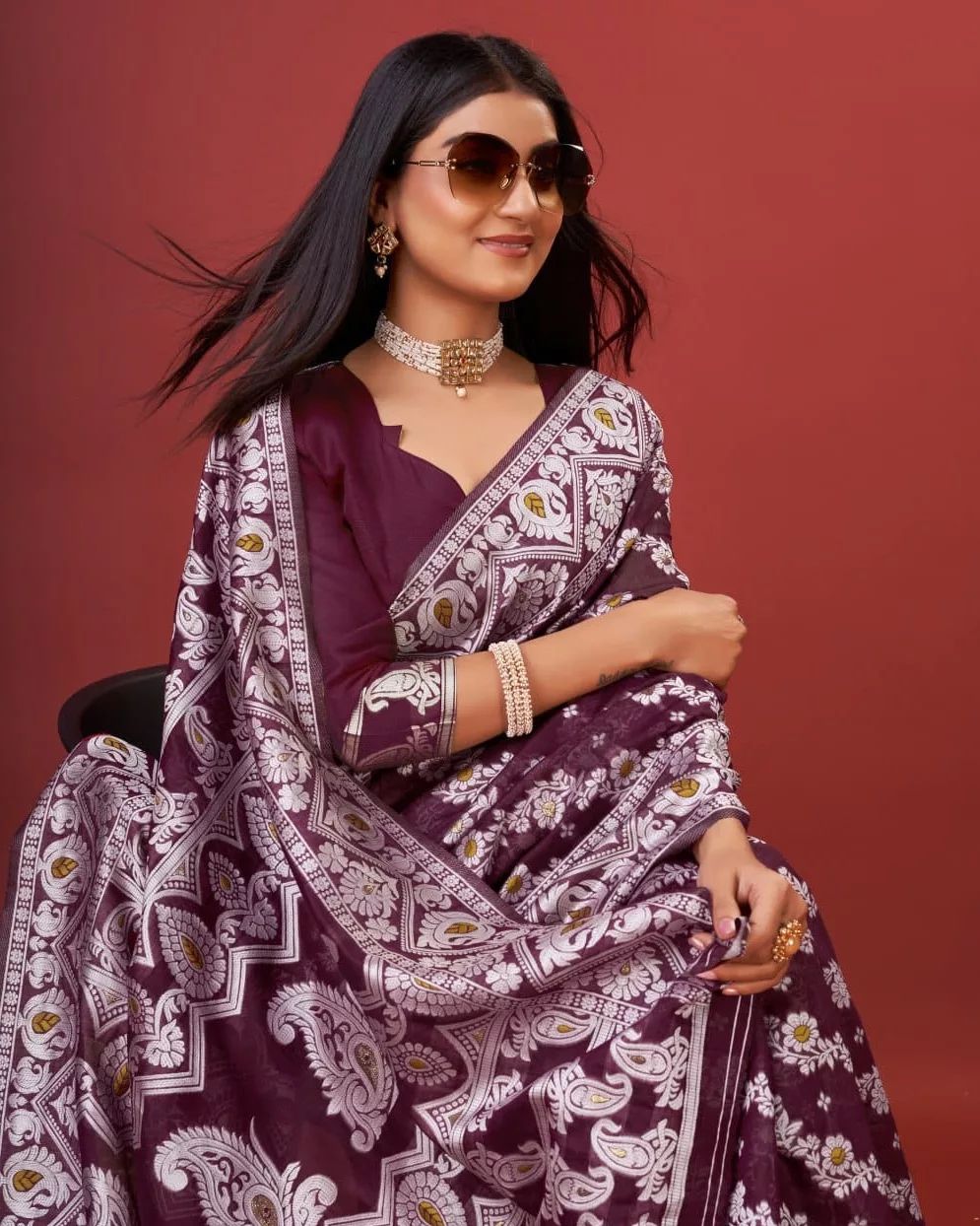 Nemesis Wine Cotton Silk Saree With Winsome Blouse Piece