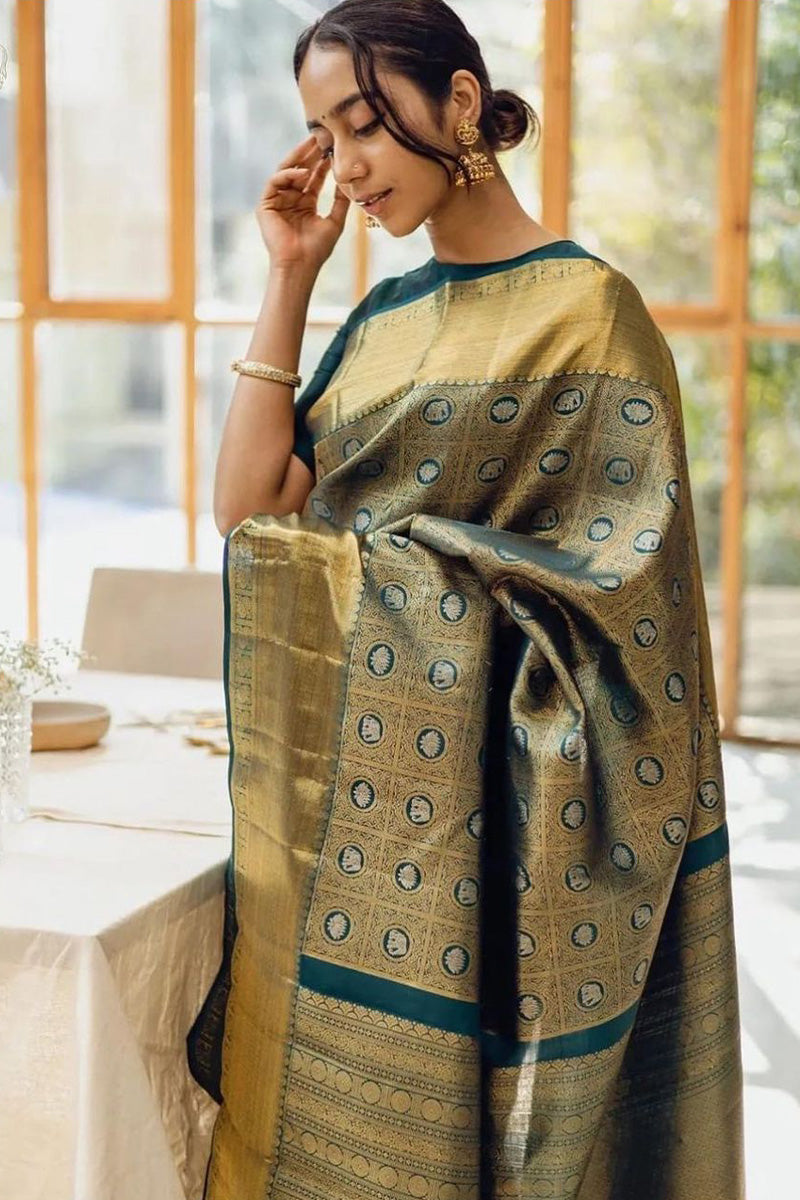 Proficient Dark Green Soft Silk Saree With Inimitable Blouse Piece