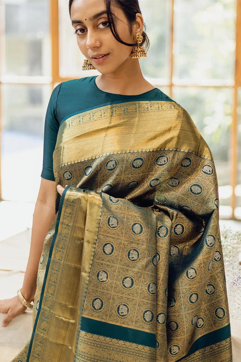 Proficient Dark Green Soft Silk Saree With Inimitable Blouse Piece