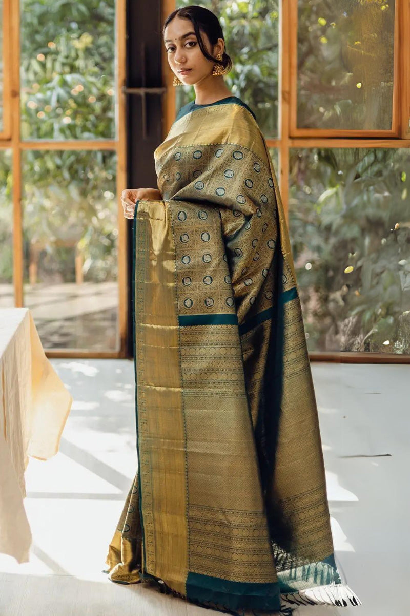 Proficient Dark Green Soft Silk Saree With Inimitable Blouse Piece