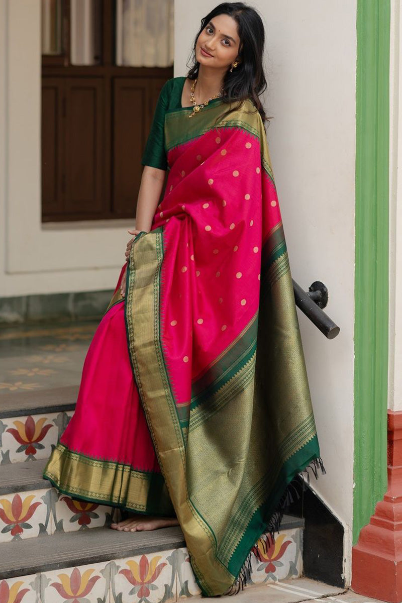 Demure Dark Pink Soft Silk Saree With Gratifying Blouse Piece