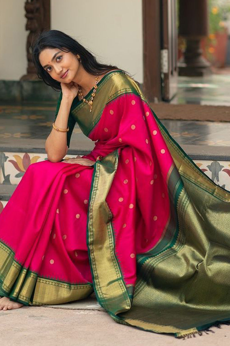 Demure Dark Pink Soft Silk Saree With Gratifying Blouse Piece