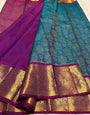 Exuberant Rama Soft Banarasi Silk Saree With Jubilant Blouse Piece