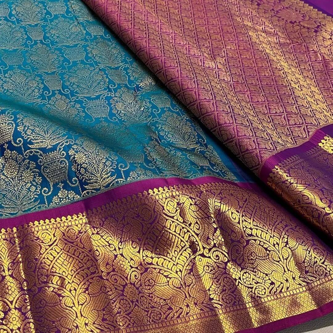 Exuberant Rama Soft Banarasi Silk Saree With Jubilant Blouse Piece