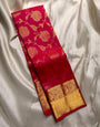 Easy on the eyes Red Soft Banarasi Silk Saree With Amiable Blouse Piece