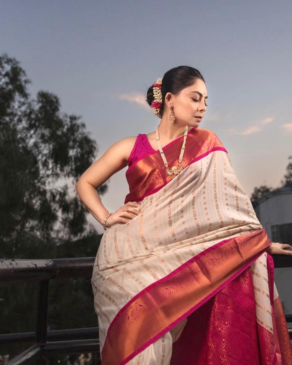 Embrocation Beige Soft Silk Saree With Ideal  Blouse Piece