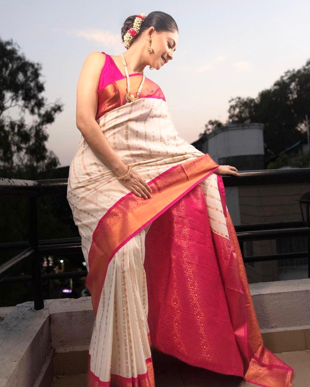 Embrocation Beige Soft Silk Saree With Ideal  Blouse Piece