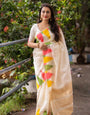 Opulent Off White Soft Silk Saree With An insanely Blouse Piece