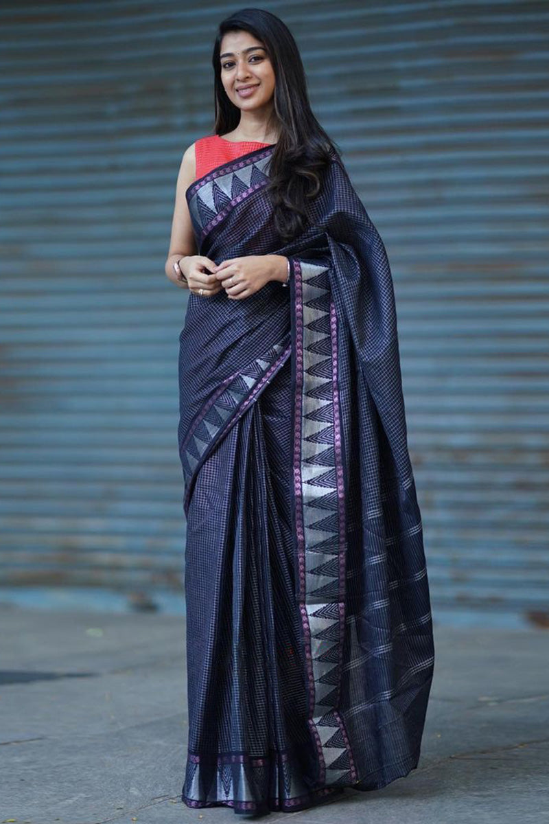 Angelic Black Soft Silk Saree With Intricate Blouse Piece