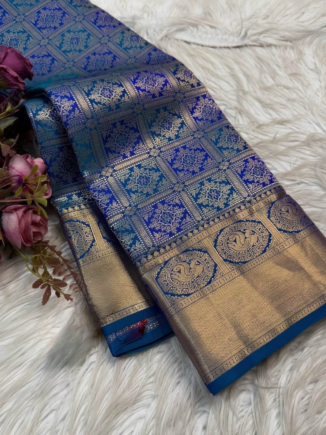 Lassitude Blue Soft Banarasi Silk Saree With Fragrant Blouse Piece