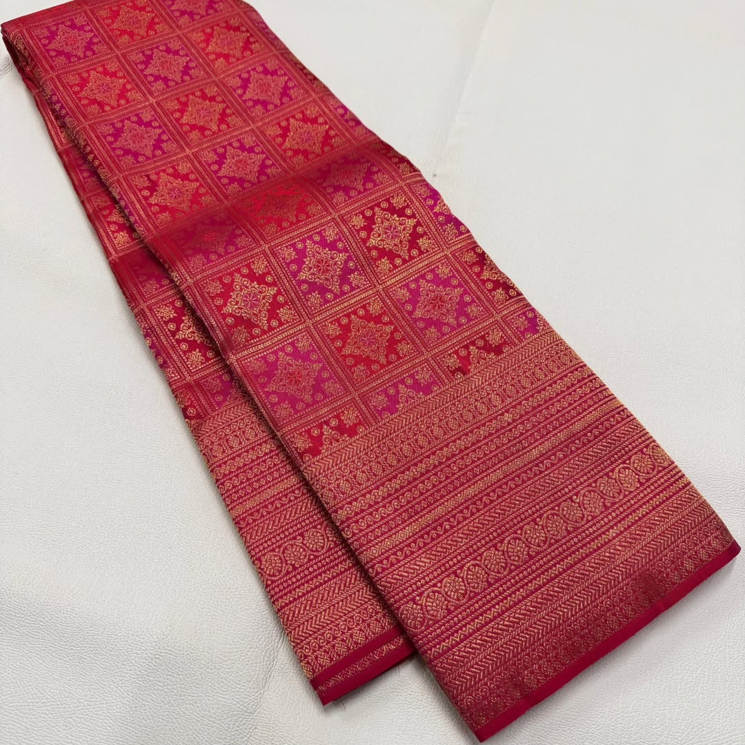 Classic Dark Pink Soft Banarasi Silk Saree With Elision Blouse Piece