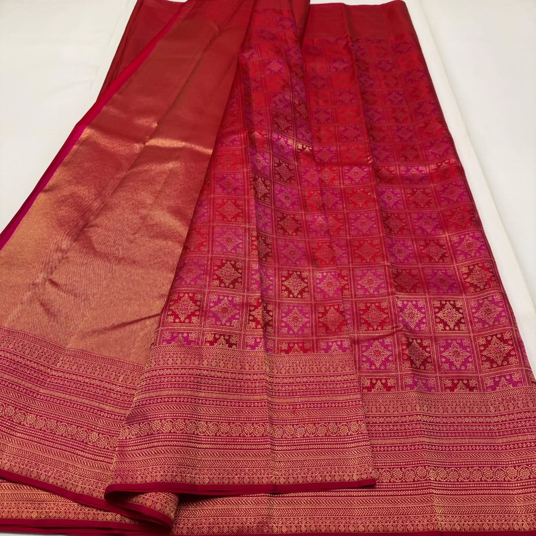 Classic Dark Pink Soft Banarasi Silk Saree With Elision Blouse Piece