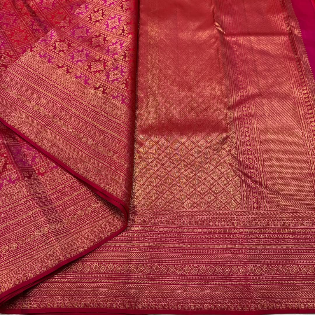 Classic Dark Pink Soft Banarasi Silk Saree With Elision Blouse Piece