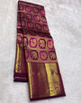 Elaborate Purple Pure Zari Weaving Banarasi Silk Saree With Dazzling Blouse Piece