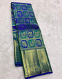 Pleasant Royal Blue Pure Zari Weaving Banarasi Silk Saree With Forbearance Blouse Piece