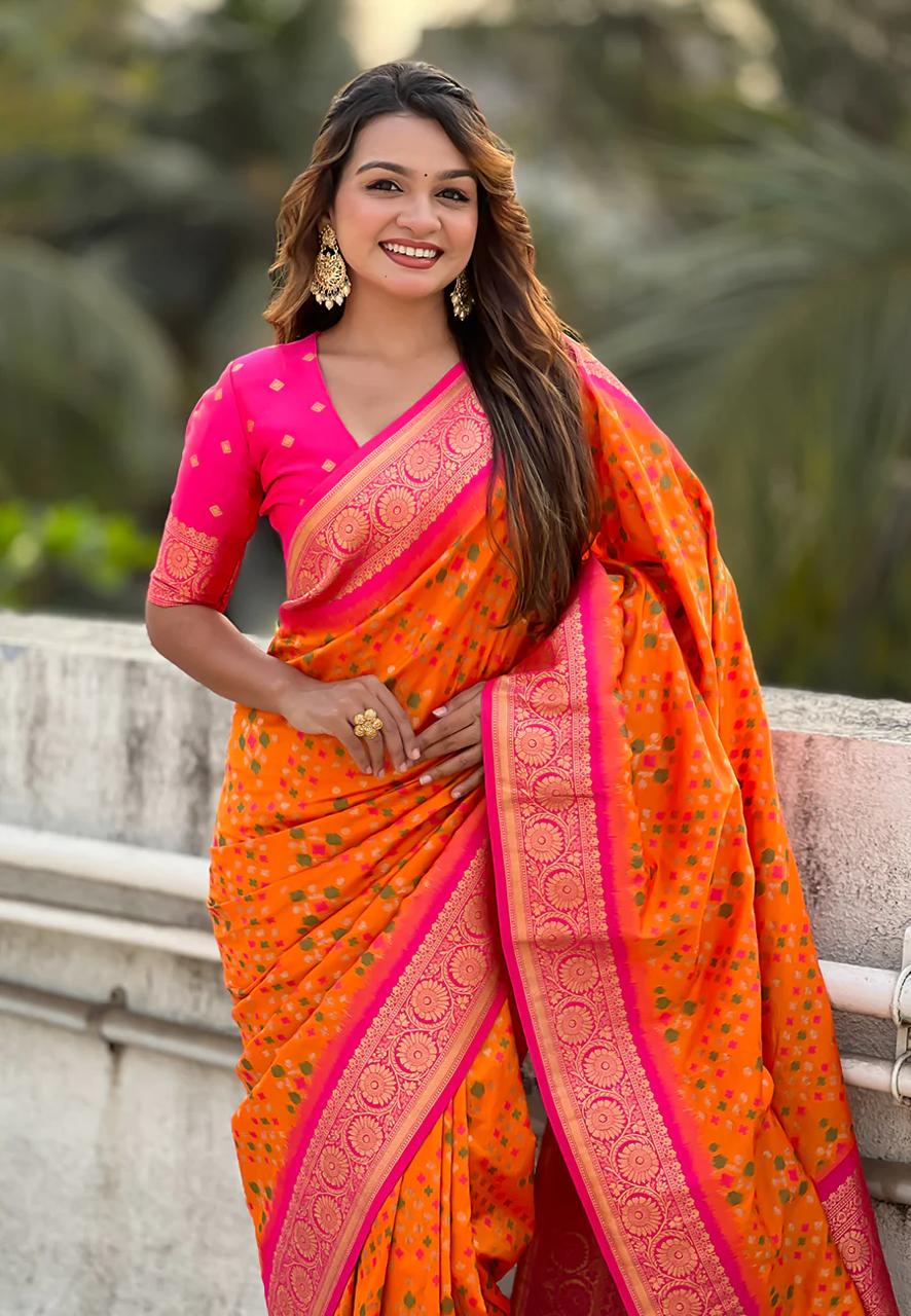Extraordinary Orange Soft Silk Saree With Stylish Blouse Piece