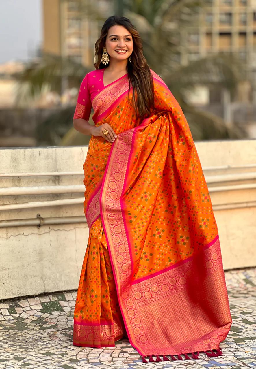 Extraordinary Orange Soft Silk Saree With Stylish Blouse Piece