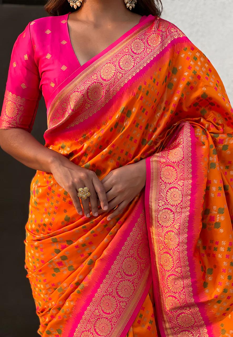 Extraordinary Orange Soft Silk Saree With Stylish Blouse Piece