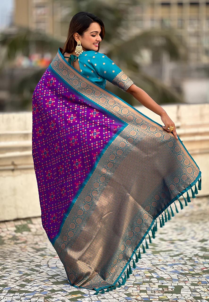 Zephyr Purple Soft Silk Saree With Dulcet Blouse Piece