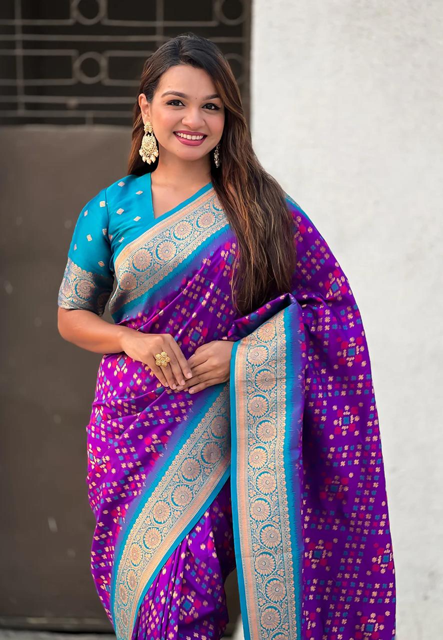 Zephyr Purple Soft Silk Saree With Dulcet Blouse Piece