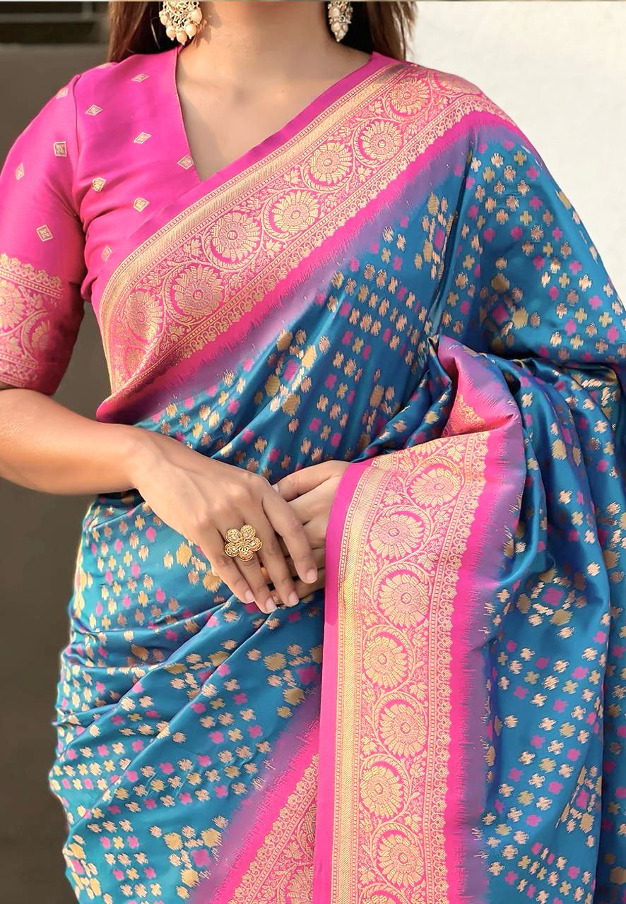 Vivacious Rama Soft Silk Saree With Radiant Blouse Piece