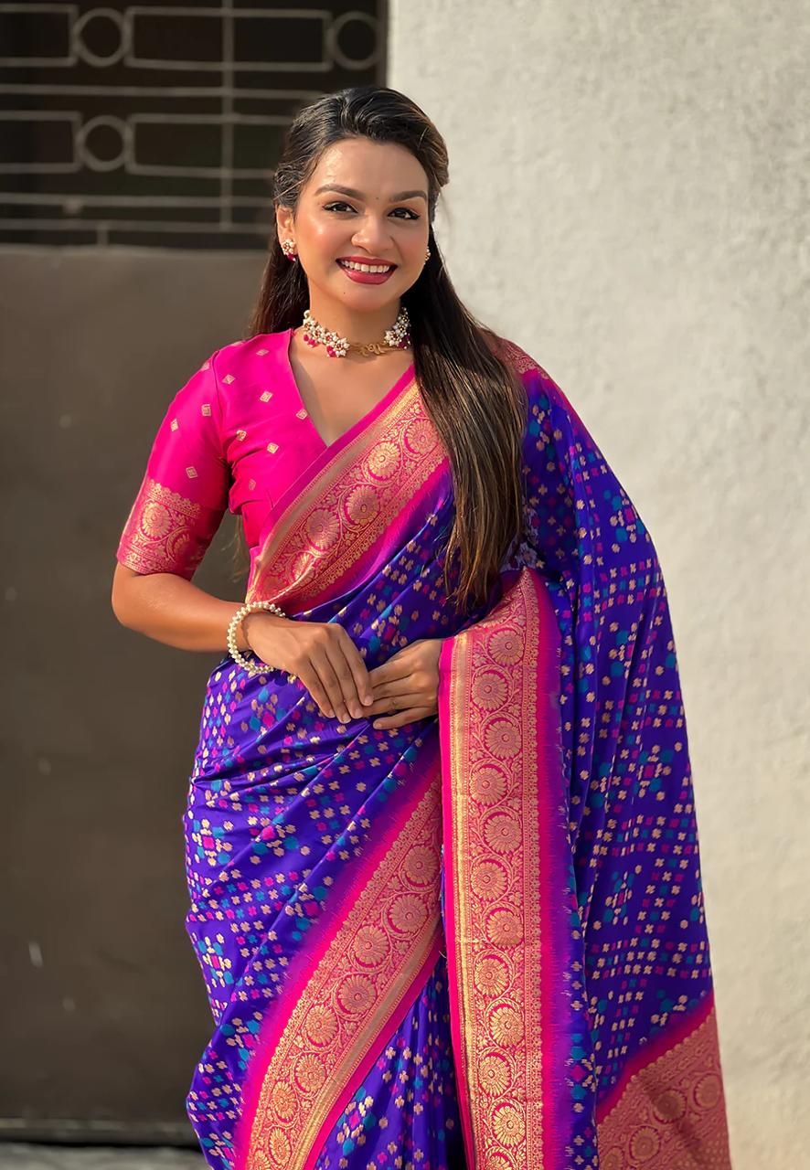 Amiable Royal Purple Soft Silk Saree With Profuse Blouse Piece
