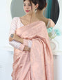 Phenomenal Baby Pink Kanjivaram Silk Saree With An insanely Blouse Piece