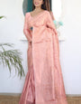 Transcendent Peach Kanjivaram Silk Saree With Eloquence Blouse Piece