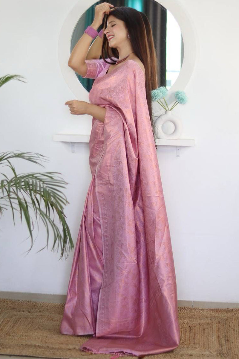 Extraordinary Pink Kanjivaram Silk Saree With Desiring Blouse Piece