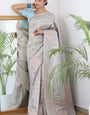 Nectarous Sky Kanjivaram Silk Saree With Sumptuous Blouse Piece