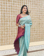 Sonorous Firozi Soft Silk Saree with Intricate Blouse Piece