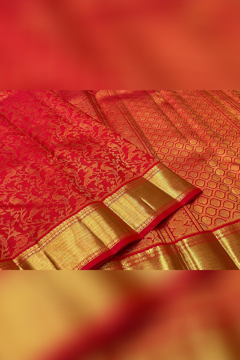 Sizzling Red Soft Banarasi Silk Saree With Preferable Blouse Piece