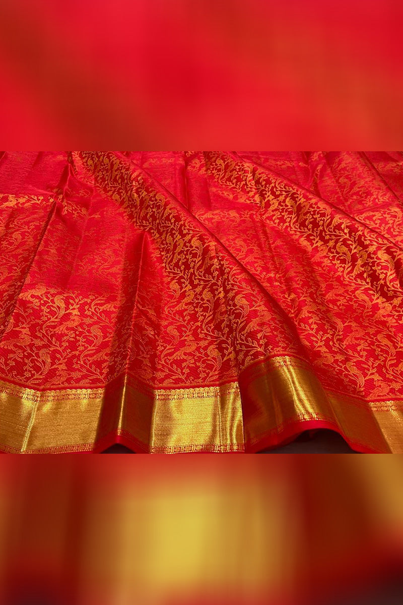 Sizzling Red Soft Banarasi Silk Saree With Preferable Blouse Piece