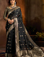 Quixotic Black Soft Banarasi Silk Saree With Glorious Blouse Piece
