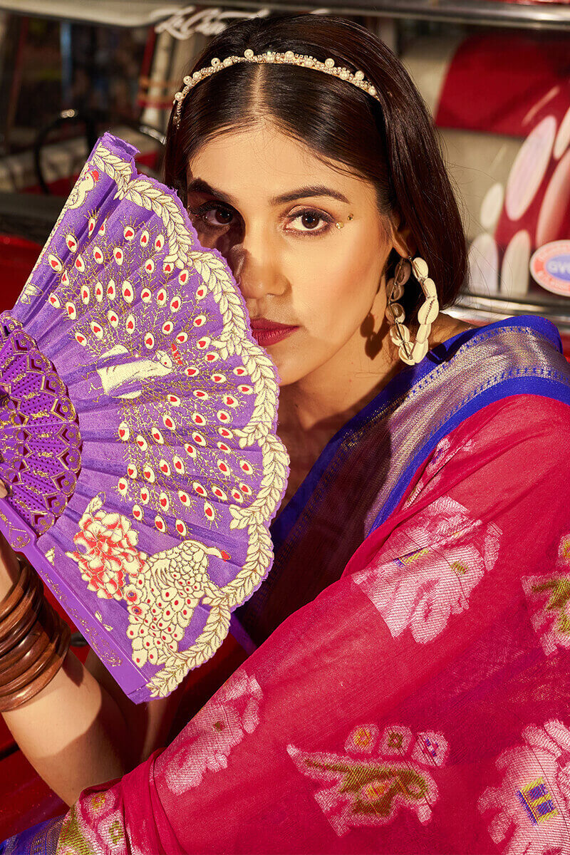 Beguiling Dark Pink Patola Silk Saree with Denouement Blouse Piece